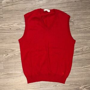Vintage 80s Christian Dior Monsieur Red 100% Wool Knit Sweater Vest Men’s Sz S